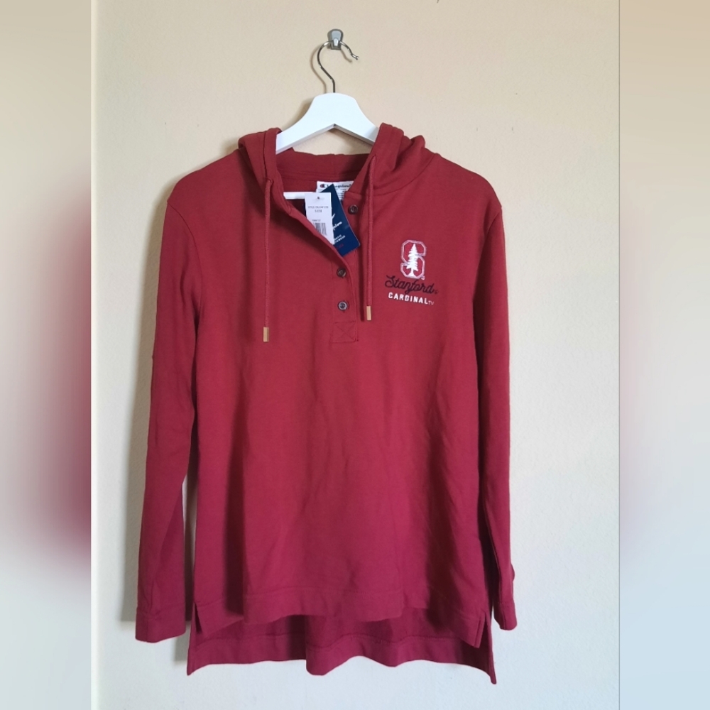 NWT Stanford Cardinals Hooded Long Sleeve Shirt Burgundy Champion